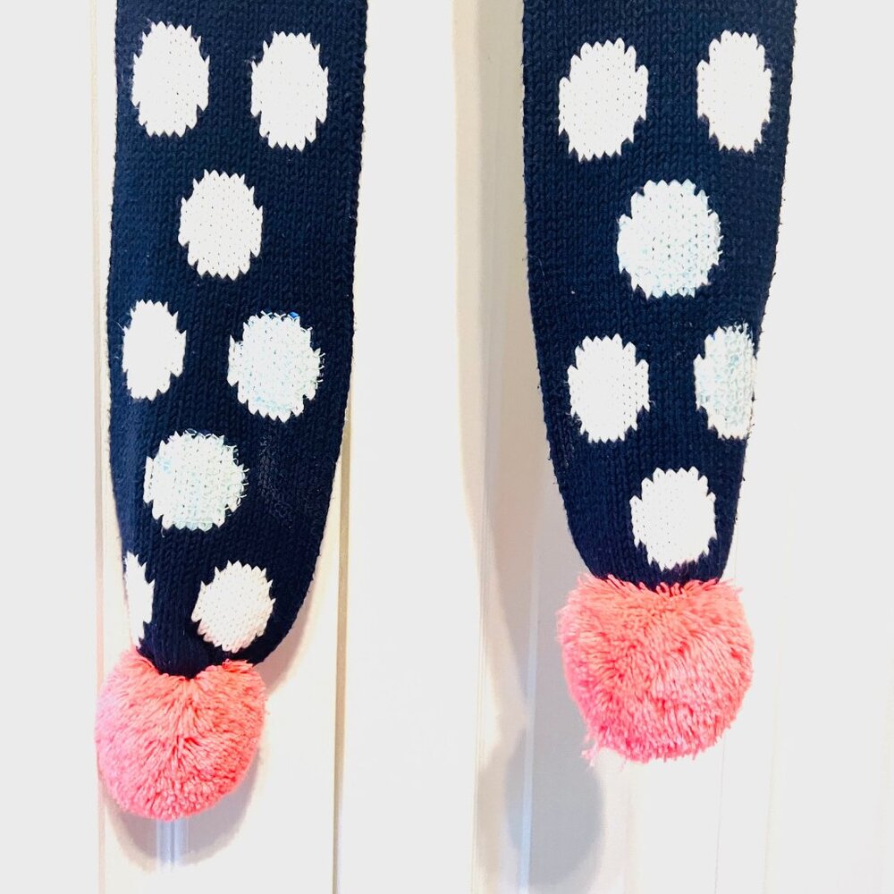 Gymboree-Cotton Blend Sequin Navy Blue/White-Peach Pom Pons Scarf-72" x 5"-Soft - Picture 3 of 14